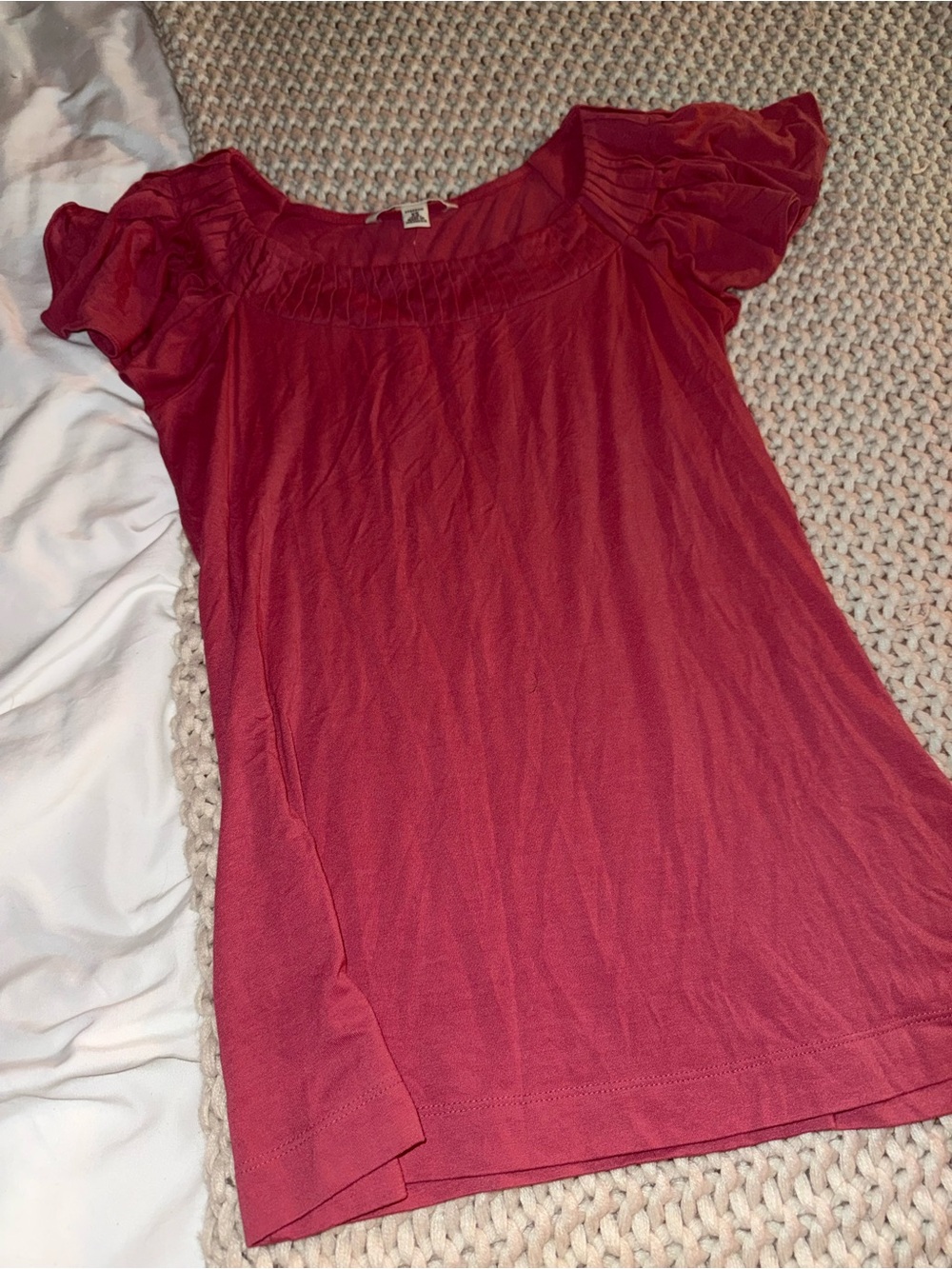 Banana Republic Red Puff Sleeve Scoop Neck Top
